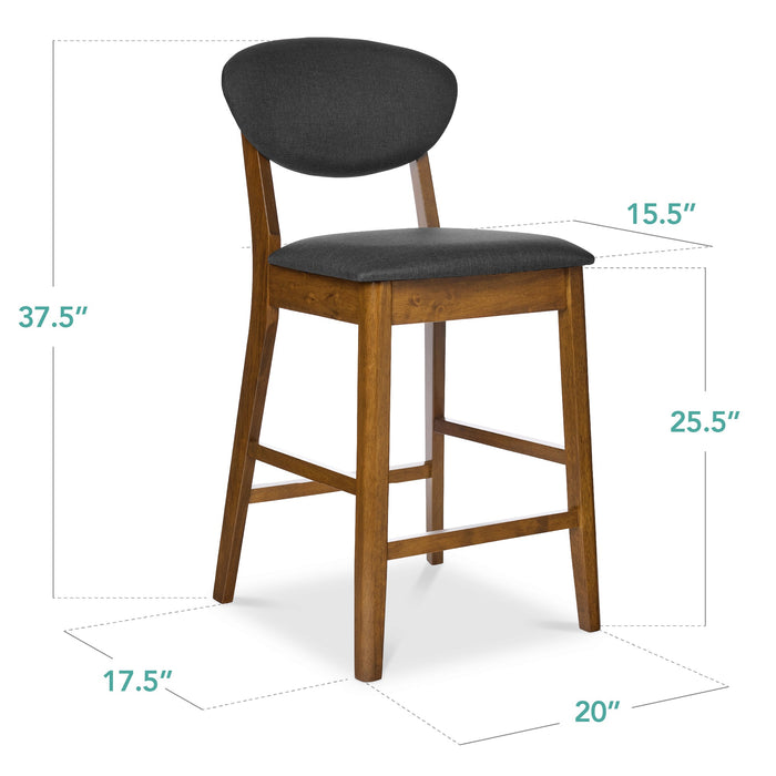 2-Piece Mid-Century Modern Wood &Upholstered Counter Height Bar Stool Set