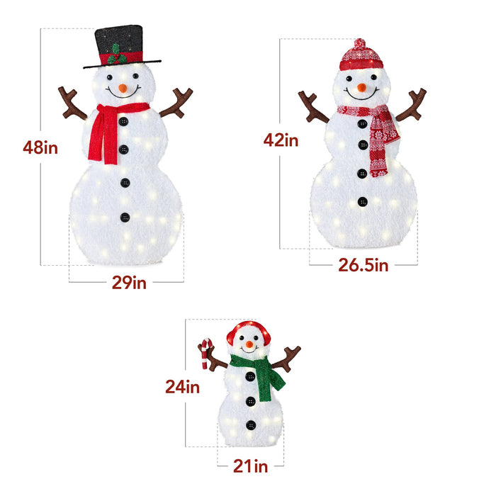 2D Lighted Snowman Family Set Outdoor Yard Decor w/ Twinkling LED Lights