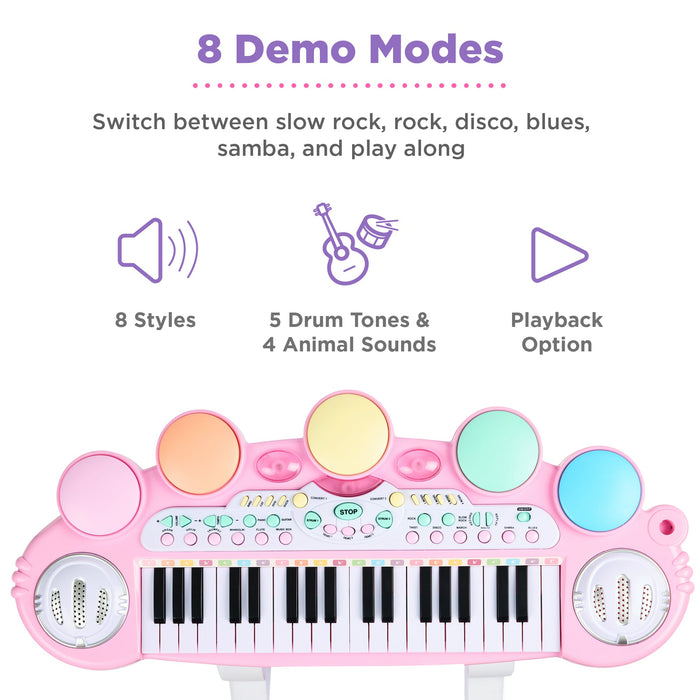 37-Key Kids Electric Keyboard w/ Microphone, Stool