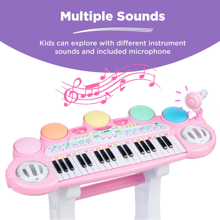 37-Key Kids Electric Keyboard w/ Microphone, Stool