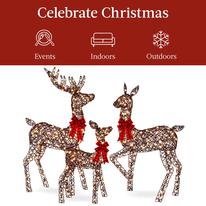 6.5ft 3-Piece Lighted Christmas Deer Set Outdoor Decor with LED Lights