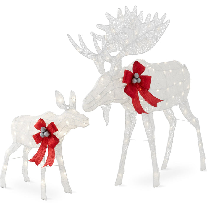 5ft 2-Piece Moose Family Lighted Outdoor Christmas Decor Set w/ LED Lights