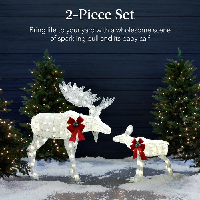 5ft 2-Piece Moose Family Lighted Outdoor Christmas Decor Set w/ LED Lights