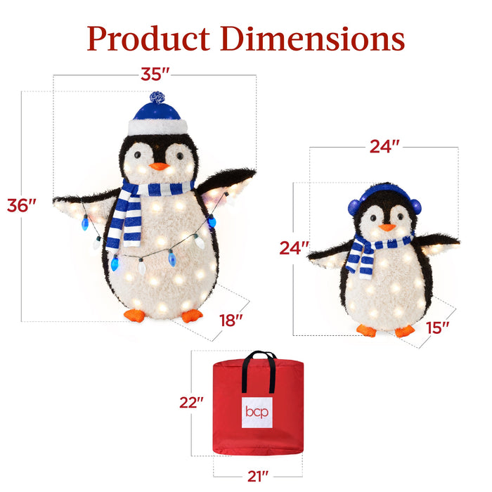 2pc Lighted Pop-Up Penguin Family Christmas Decoration w/ 150 Lights - 3ft