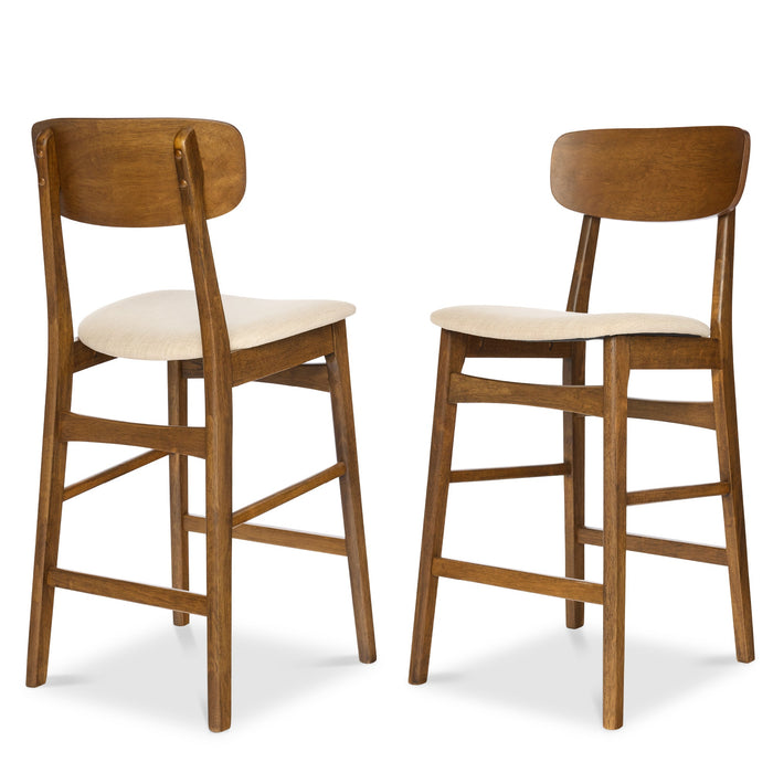 2-Piece Farmhouse Counter Height Bar Stool Set w/ Cushioned Seat, Backrest