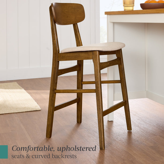 2-Piece Farmhouse Counter Height Bar Stool Set w/ Cushioned Seat, Backrest