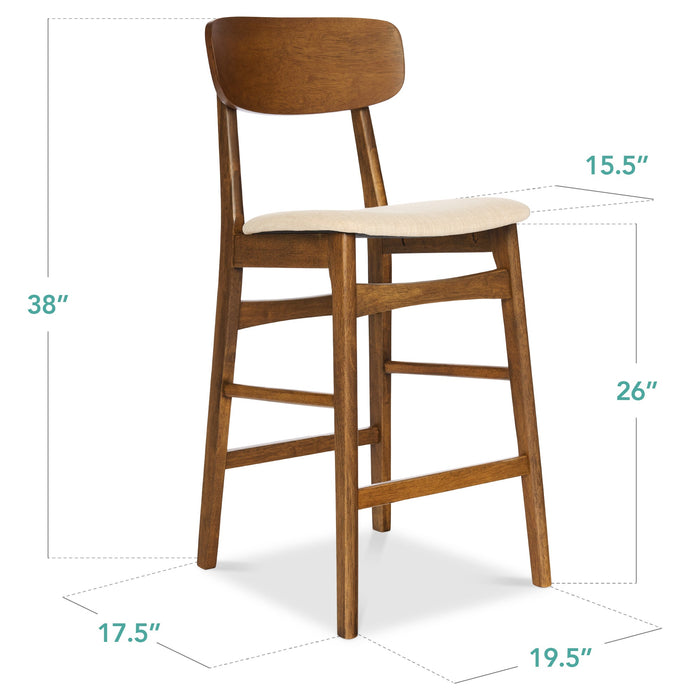 2-Piece Farmhouse Counter Height Bar Stool Set w/ Cushioned Seat, Backrest