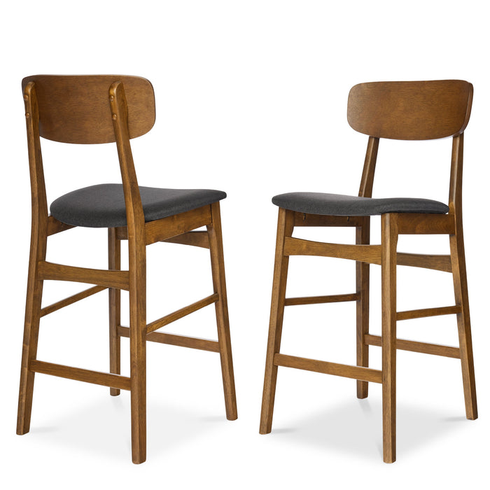 2-Piece Farmhouse Counter Height Bar Stool Set w/ Cushioned Seat, Backrest