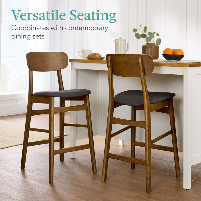 2-Piece Farmhouse Counter Height Bar Stool Set w/ Cushioned Seat, Backrest