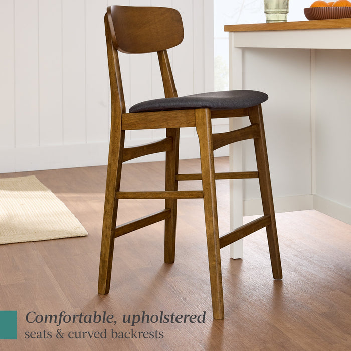 2-Piece Farmhouse Counter Height Bar Stool Set w/ Cushioned Seat, Backrest