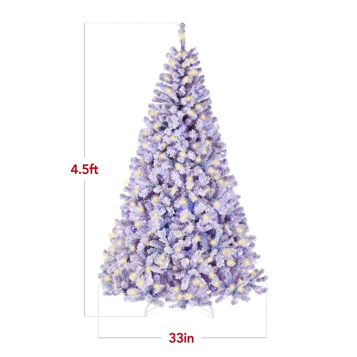 Sapin de Noël artificiel floqué lavande pré-éclairé avec lumières blanches