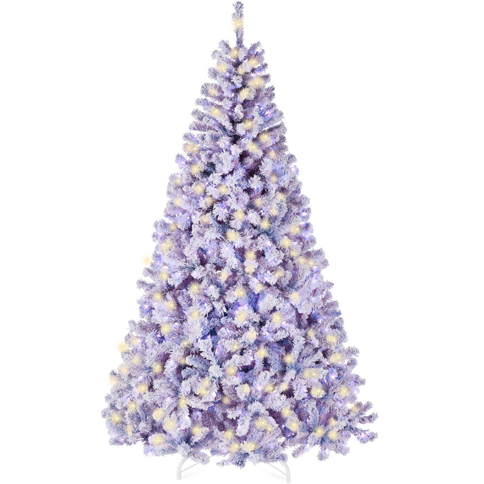 Pre-Lit Lavender Flocked Artificial Pine Christmas Tree w/ White Lights