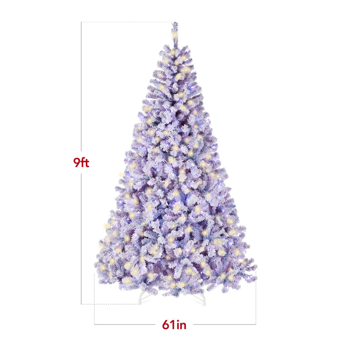 Sapin de Noël artificiel floqué lavande pré-éclairé avec lumières blanches