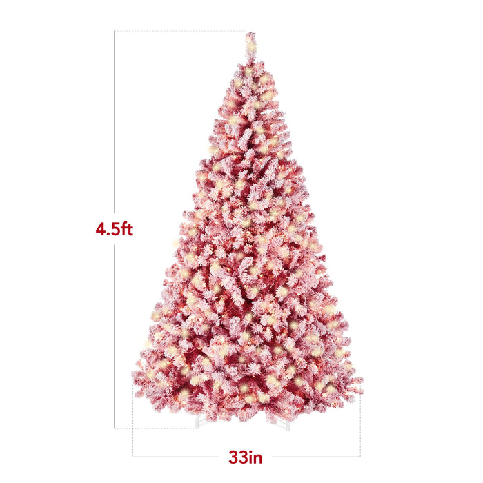 Sapin de Noël artificiel floqué rouge pré-éclairé avec lumières blanches