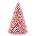 Pre-Lit Red Flocked Artificial Pine Christmas Tree w/ White Lights