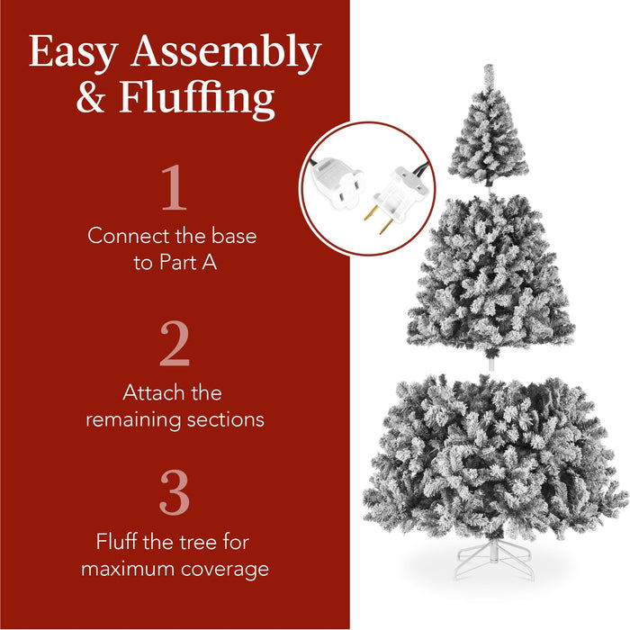 Pre-Lit Black Flocked Artificial Pine Christmas Tree w/ White Lights