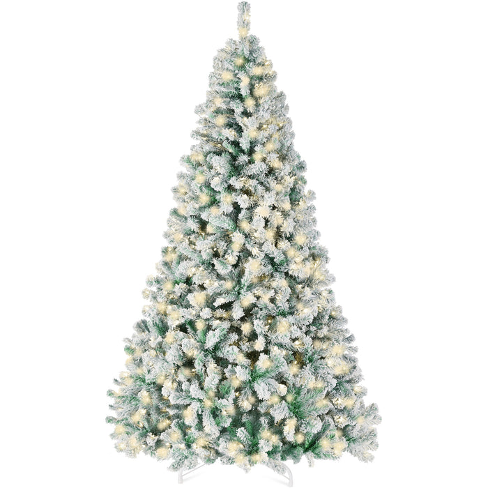 Pre-Lit Sage Green Flocked Artificial Pine Christmas Tree w/ White Lights