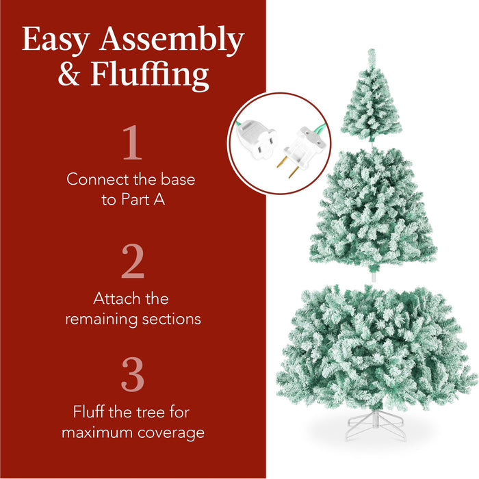 Pre-Lit Sage Green Flocked Artificial Pine Christmas Tree w/ White Lights