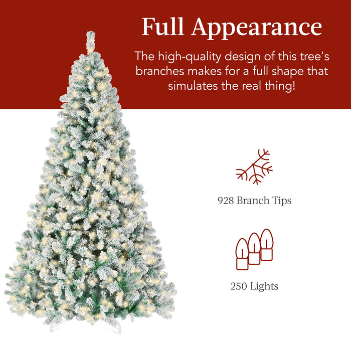 Pre-Lit Sage Green Flocked Artificial Pine Christmas Tree w/ White Lights