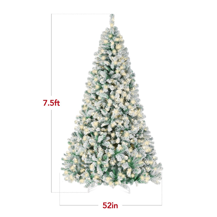 Pre-Lit Sage Green Flocked Artificial Pine Christmas Tree w/ White Lights