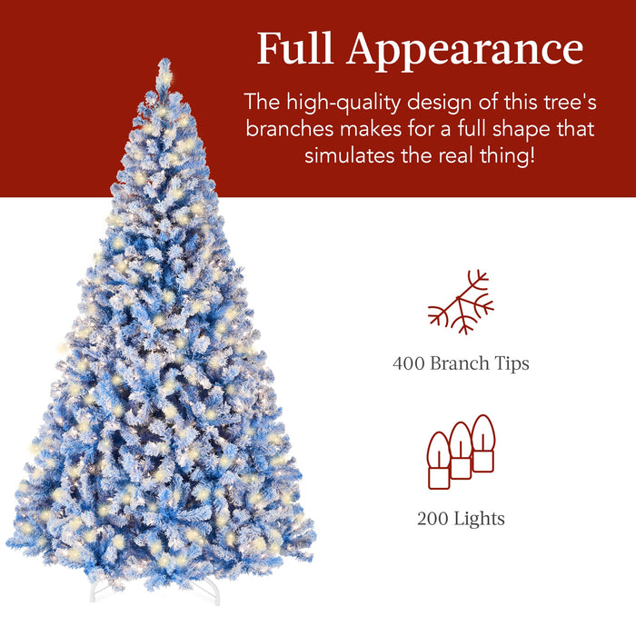 Pre-Lit Blue Flocked Artificial Pine Christmas Tree w/ White Lights