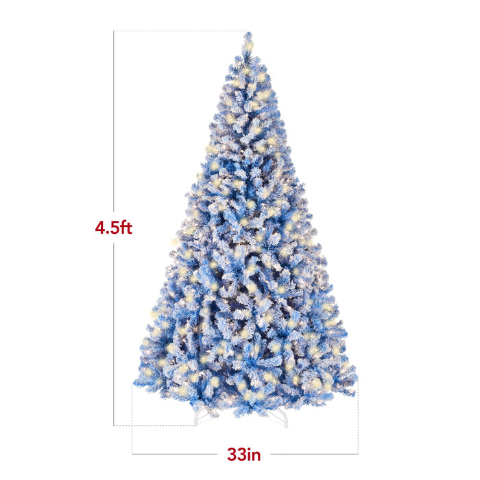 Pre-Lit Blue Flocked Artificial Pine Christmas Tree w/ White Lights