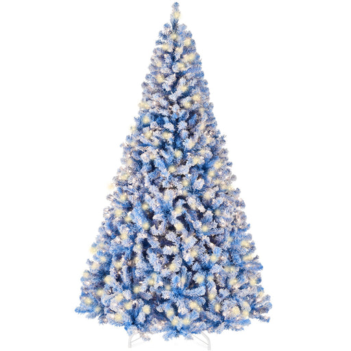 Pre-Lit Blue Flocked Artificial Pine Christmas Tree w/ White Lights