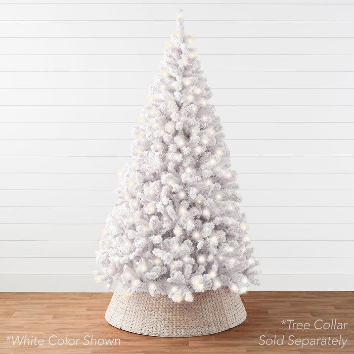 Pre-Lit Blue Flocked Artificial Pine Christmas Tree w/ White Lights