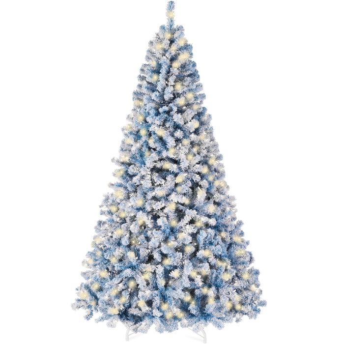 Pre-Lit Ice Blue Flocked Artificial Pine Christmas Tree w/ White Lights