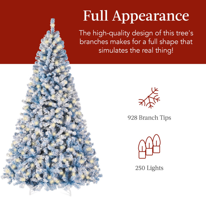 Pre-Lit Ice Blue Flocked Artificial Pine Christmas Tree w/ White Lights