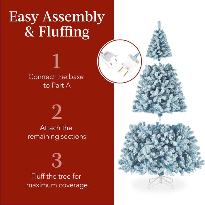 Pre-Lit Ice Blue Flocked Artificial Pine Christmas Tree w/ White Lights