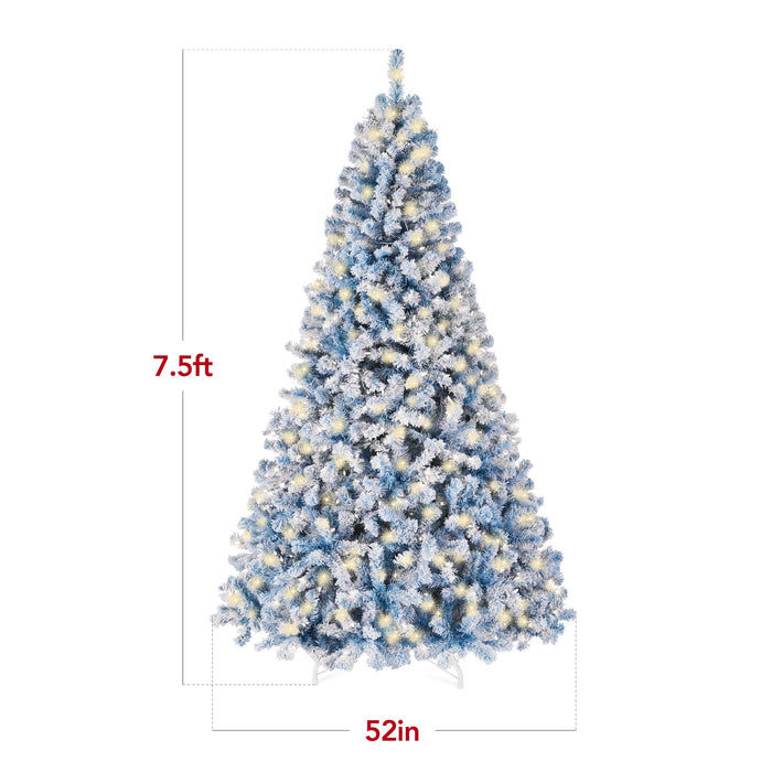 Pre-Lit Ice Blue Flocked Artificial Pine Christmas Tree w/ White Lights