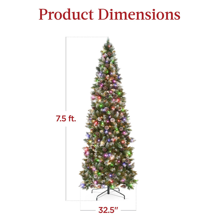 Pre-Lit Partially Flocked Pencil Christmas Tree w/ 2-in-1 Multicolor Lights