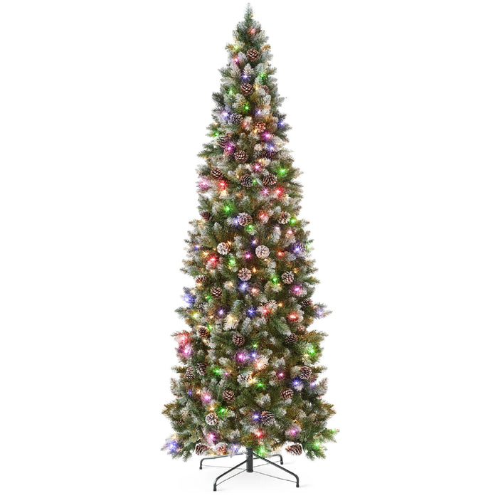 Pre-Lit Partially Flocked Pencil Christmas Tree w/ 2-in-1 Multicolor Lights