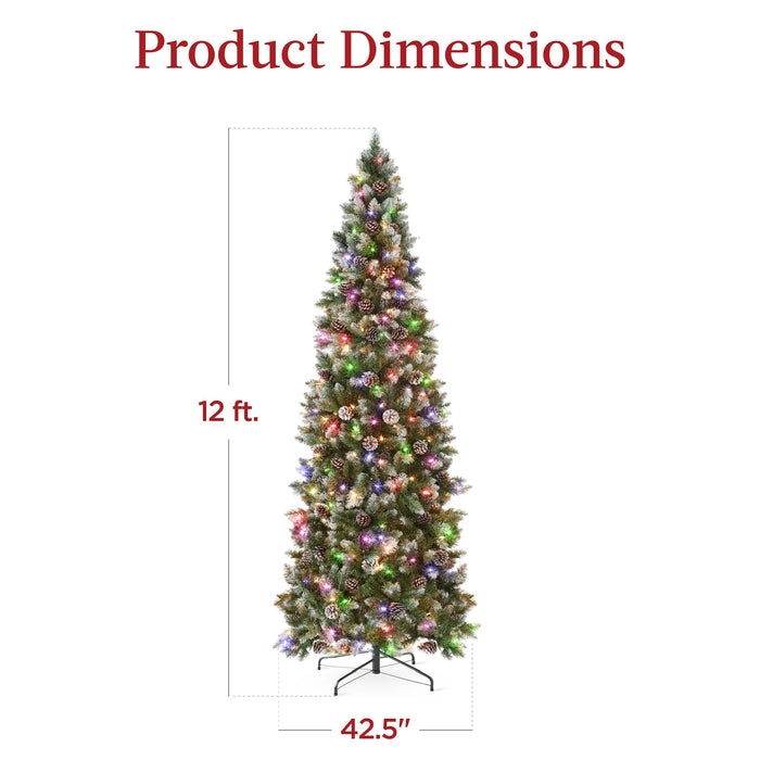 Pre-Lit Partially Flocked Pencil Christmas Tree w/ 2-in-1 Multicolor Lights