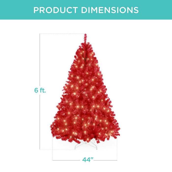 Pre-Lit Artificial Red Christmas Tree w/ Incandescent Lights