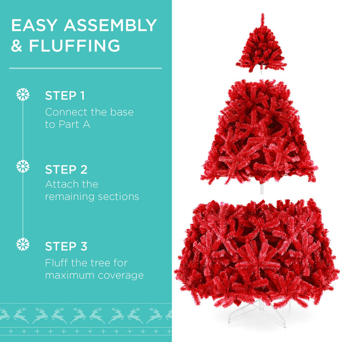 Pre-Lit Artificial Red Christmas Tree w/ Incandescent Lights