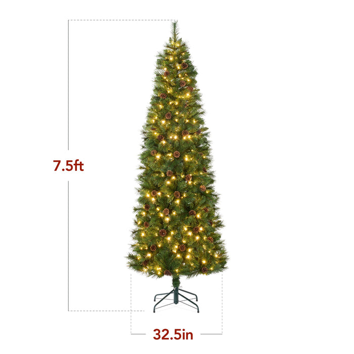 Pre-Lit Artificial Scotch Pine Pencil Christmas Tree w/ Metal Stand