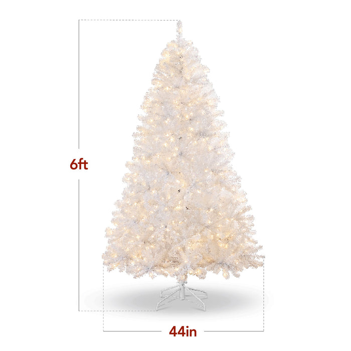 Prelit White Artificial Tinsel Christmas Tree w/ Foldable Stand