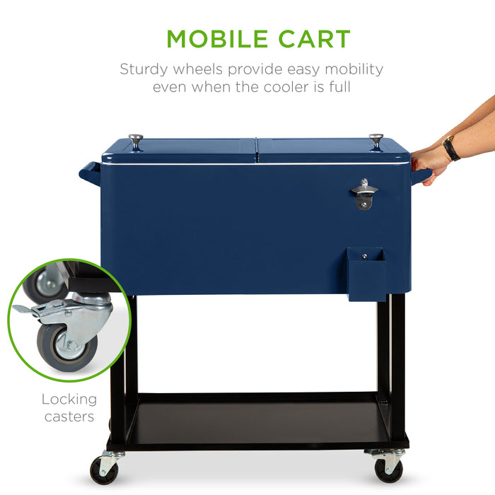 Portable Rolling Cooler Cart w/ Bottle Opener, Catch Tray - 80qt