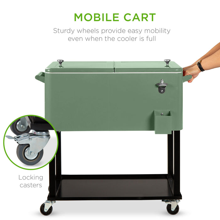 Portable Rolling Cooler Cart w/ Bottle Opener, Catch Tray - 80qt