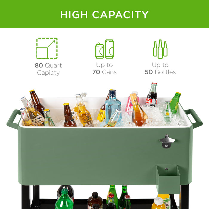 Portable Rolling Cooler Cart w/ Bottle Opener, Catch Tray - 80qt