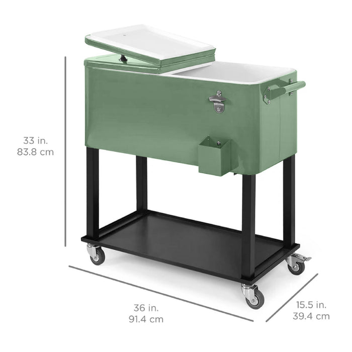 Portable Rolling Cooler Cart w/ Bottle Opener, Catch Tray - 80qt