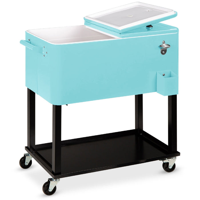 Portable Rolling Cooler Cart w/ Bottle Opener, Catch Tray - 80qt