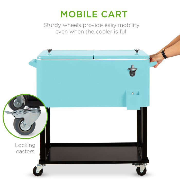 Portable Rolling Cooler Cart w/ Bottle Opener, Catch Tray - 80qt