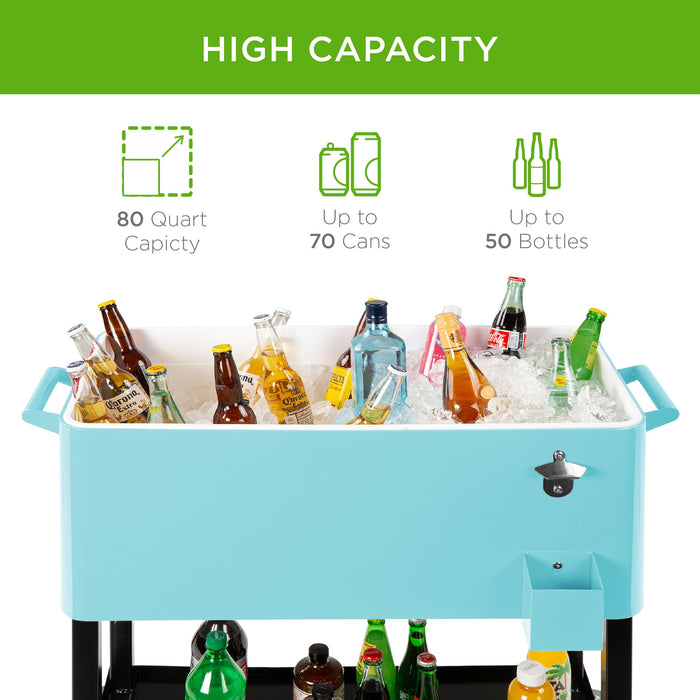 Portable Rolling Cooler Cart w/ Bottle Opener, Catch Tray - 80qt