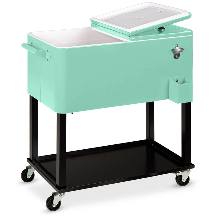 Portable Rolling Cooler Cart w/ Bottle Opener, Catch Tray - 80qt