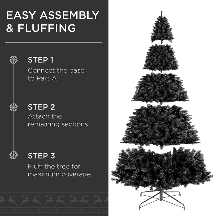 Pre-Lit Artificial Black Christmas Tree w/ Incandescent Lights, Metal Stand