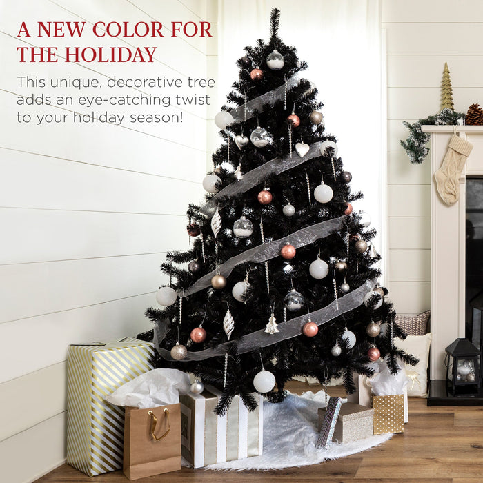 Pre-Lit Artificial Black Christmas Tree w/ Incandescent Lights, Metal Stand