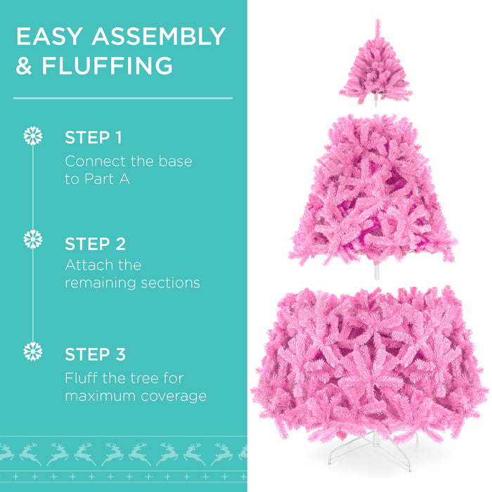 Pre-Lit Artificial Pink Christmas Tree w/ Incandescent Lights, Metal Stand